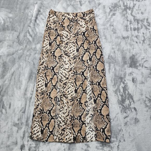 Nasty Gal Skirt Womens 4 Tan Black Cold Heart Snake Maxi Snakeskin Double Slit - Picture 1 of 10